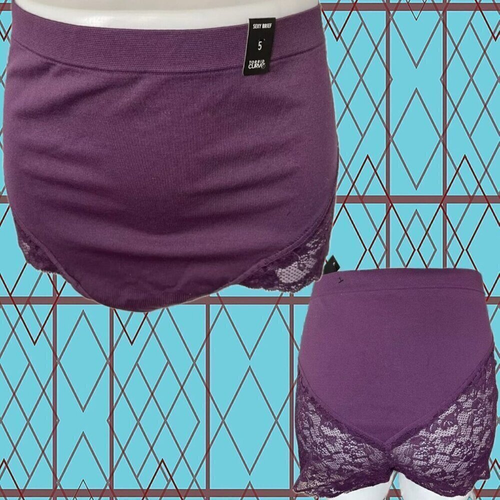 Torrid Plus 6 Purple Scallop Lace Panels Mid-Rise Seamless Brief Panties